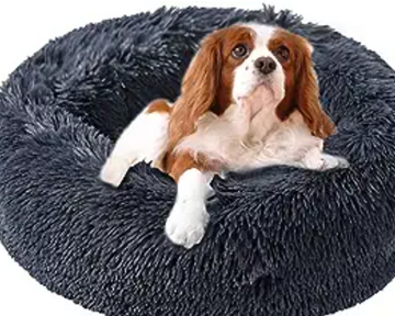 Kimpets Dog Bed Calming Dog Beds for Small Medium Dogs - Round Donut Washable Dog Bed, Anti-Slip Faux Fur Fluffy Donut Cuddler Anxiety Cat Bed(20")